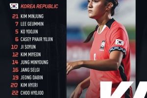 东亚杯-韩国女足vs中国台北女足首发:池笑然领衔,凯西-费尔出战