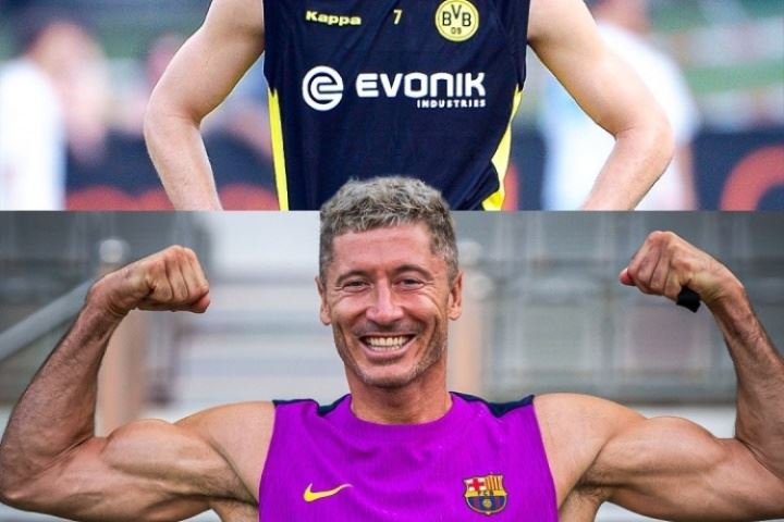  自律！外媒晒莱万22岁&36岁身材对比：瘦弱小伙→魔鬼筋肉人